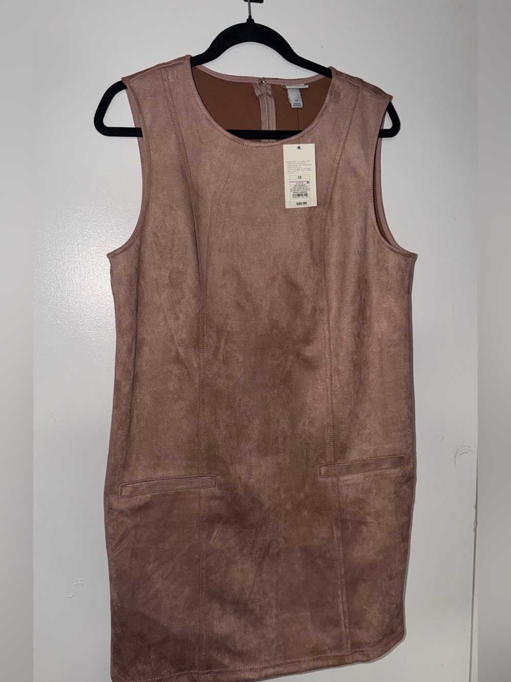 Sleeveless Faux-Suede Shift Dress in Dusty Taupe